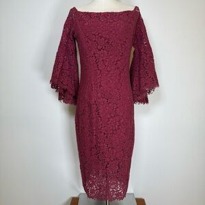 Bardot ‘Solange’ Corded Lace Sheath Dress Bell Sleeves Women’s Size 10L (Long)